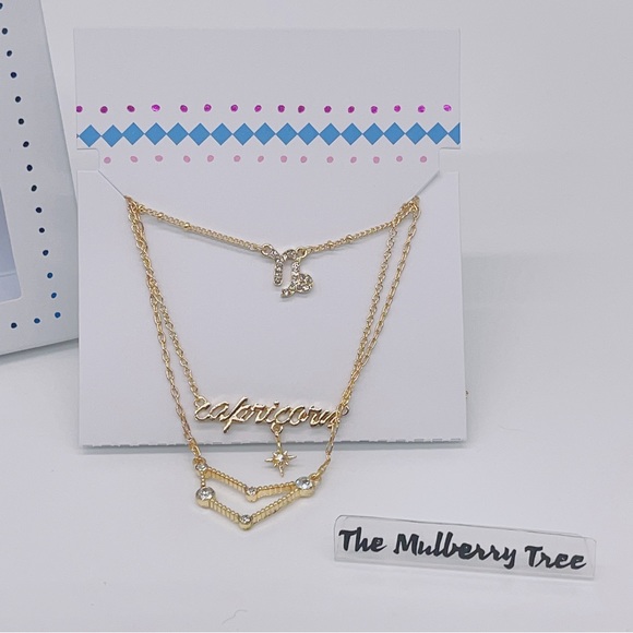 BP. Crystal Zodiac Triple Layer Pendant Necklace Capricorn Gold NIB - Picture 2 of 8